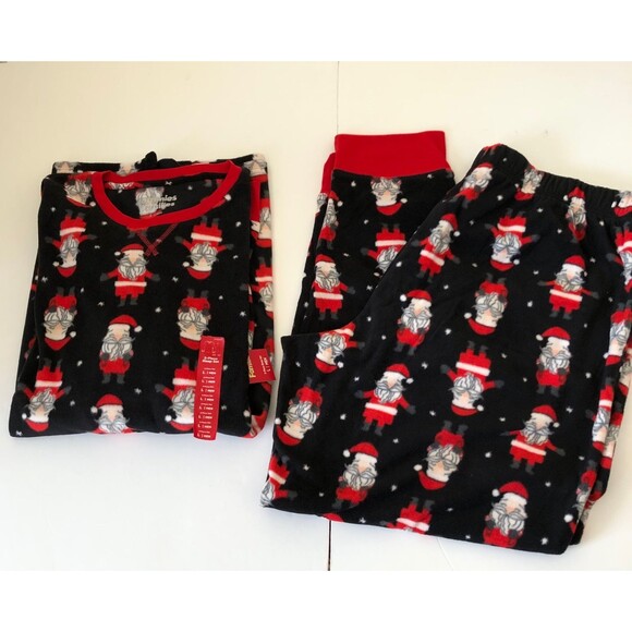 JAMMIES FOR YOUR FAMILIES SIZE L MEN'S 2 PIECES SLEEP SET SANTA GRAPHIC BLACK 94 - Picture 3 of 12